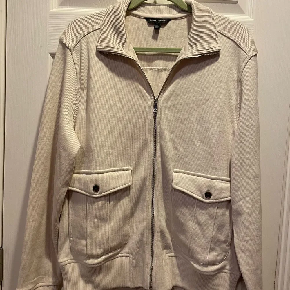 Men’s Banana Republic Cream Ribbed Zip Up Cardigan Jacket M